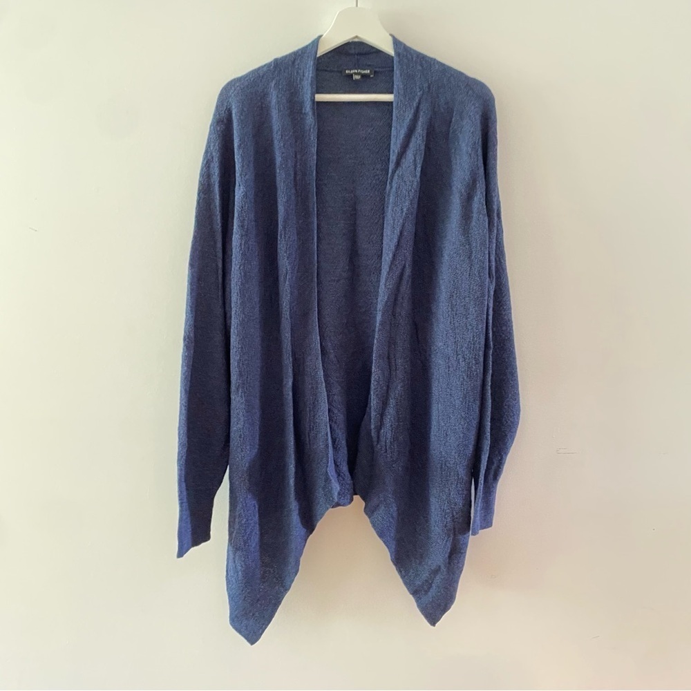 Eileen Fisher Blue 100% Wool Asymmetrical Cardigan Sweater Women’s Size XL